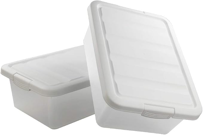 Wekioger 14 Quart Versatile Storage Organizer Bins with White Lids, 2 Packs