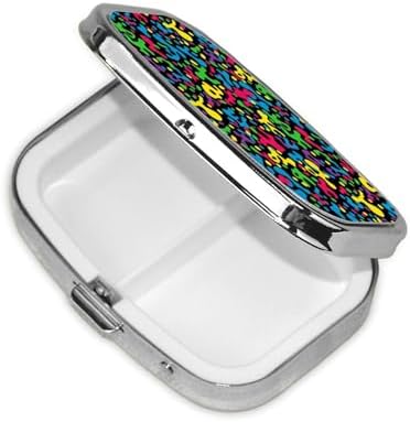 Luxury Pill Case Stainless Steel Mirror Finish Vitamin Organizer Executive Gifts Office Professional, Leopard Cheetah Print Rainbow Black