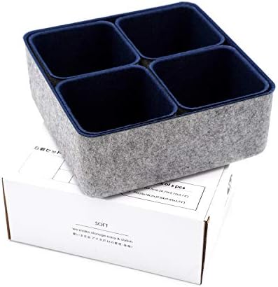Welaxy Desk Drawer Organizers Storage bins Set Home Office Pen holder pencil phone stand Remote controler Closet Cabinet boxes Organizing 5-piece gifts ideas (Navy)