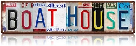 Boat House Street Sign, Vintage Tin Sign, Wall Decor For Home Farmhouse Bar Cafe Garage, Indoor Outdoor Decoration For Boater Lake House Waterfront Holiday Gift 16x4 Inch