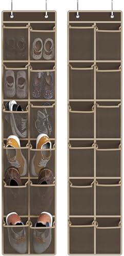Simple Houseware 12 Pockets Large Over Door Shoe Organizer, 2 Pack, Brown