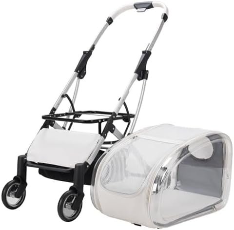 Foldable Pet Stroller，Pet Stroller with 4 Wheels, Travel Carrier for Small，Medium Dogs Cats up to 33lbs,Detachble Portable Bag(Transparent)