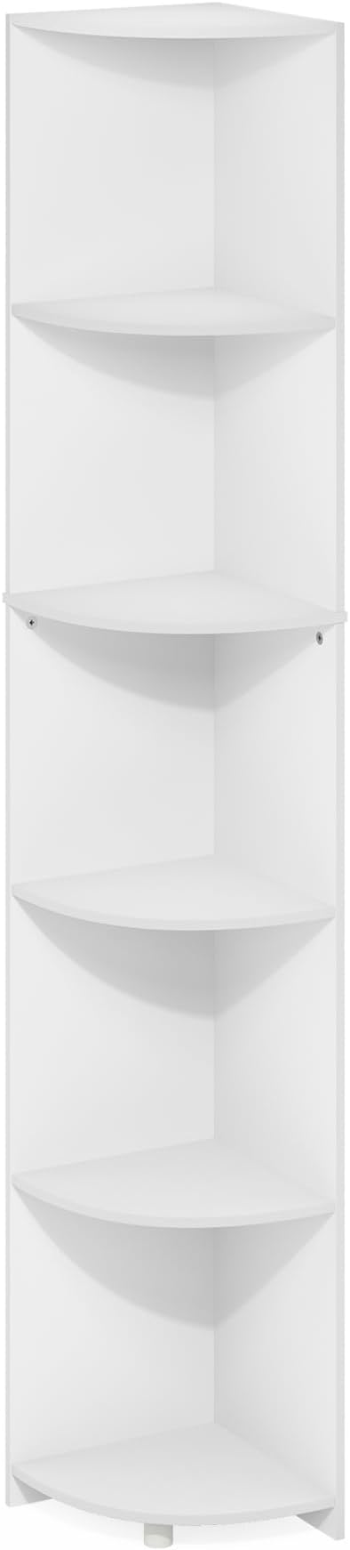 Furinno ECON Corner Shelf, 5-Tier Corner Book Shelf, Storage Shelves, Display Rack, Bookshelf, for Organization and Storage, Living Room, Home Office, White
