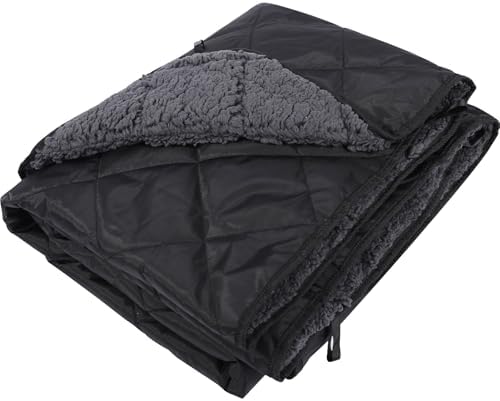 REDCAMP Large Outdoor Blanket 59"x50" Sherpa Fleece Lining, Black | Cold Weather Warm Thick Outdoor Blanket Comfy Foldable & Windproof for Camping Stadium,Car,Picnics,Pet,Trip,Machine Washable
