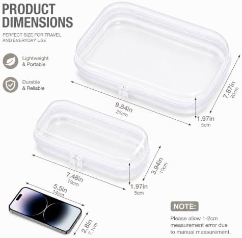 2-Pack Clear Hardshell Zipper Case, 1.2mm Thicken Crush-Proof Travel Toiletries Bag, TSA Approved Portable Zipper Pouches, Rigid Toiletry & Diaper Bag Organizer for Tech, Toys & Art Supplies(White)