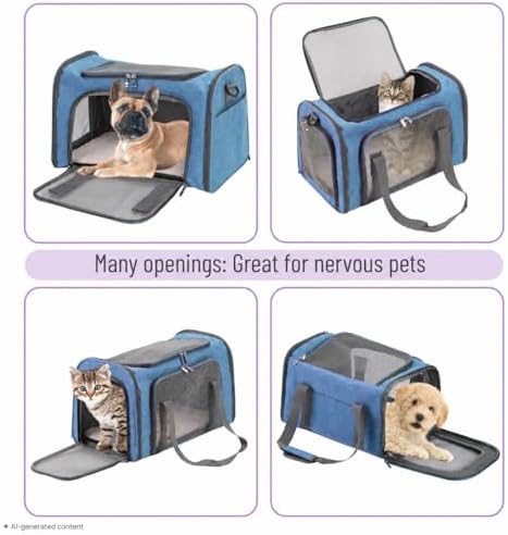 Mr. Pen- Pet Carrier, 17.5" x 11.2" x 11.5", Medium Size, Blue | Portable Travel Carrier for Small Pets, Cats & Small Dogs, Breathable Mesh, Safety Inner Leash