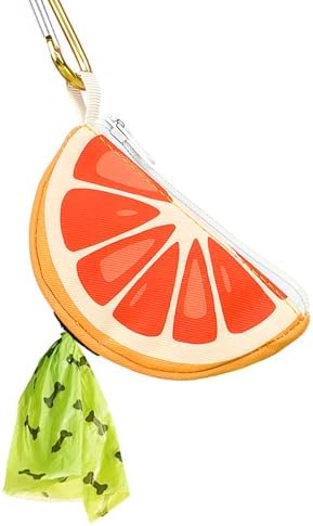 Grapefruit Poop Bag Holder - Cute Leash Dispenser for Dog Walking | Stylish Zipper Case Dog Poop Bag Holder & Trash Carrier, Leash Attachable Dispenser for Poop Bags, Cute Walking Accessory