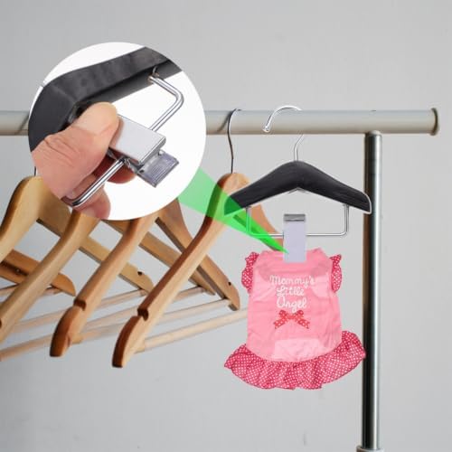 2pcs Pet Pants Clip Rack Wooden Stainless Steel Hanger | Black and Brown Finish, Movable Metal Clamp, for Dogs Clothing and Pet Clothes Storage