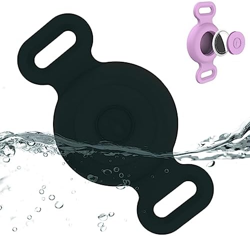 Waterproof Dog Collar with Airtag (1st & 2nd Gen) Holder, 1 Pack | Lightweight Silicone Hidden AirTag Holder for Dog Collar, Anti-Lost AirTag Case for Pet Cat Dog (Black)