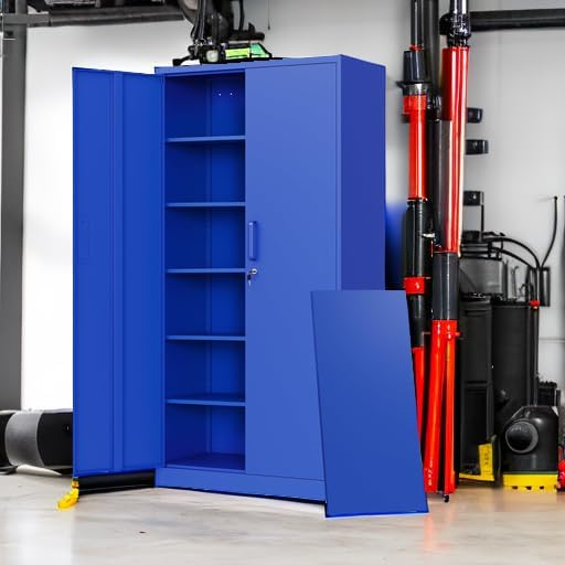 Metal Garage Storage Cabinets with Lock Door and Adjustable Shelves, Steel Tool Cabinets for Home,Office,Warehouse Organisieren (Blue)