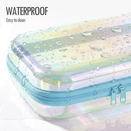 Clear Hard Shell Zipper Cases, 2 Pack, Iridescent | Water-resistant, crush-resistant PET shell protects toiletries, cosmetics, electronics, toys & baby items for travel and home