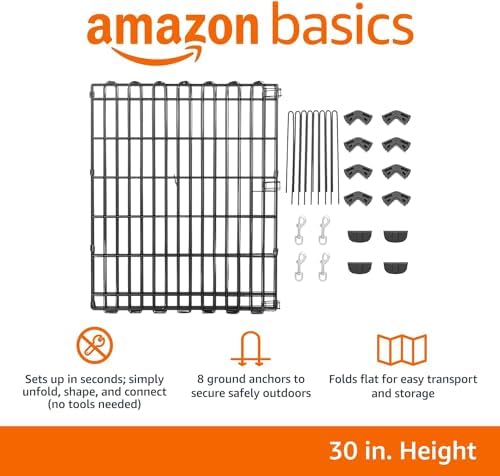 Amazon Basics Foldable Octagonal Metal Exercise Dog Playpen - Indoor/Ou, , Blacktdoor, No Door, Small (8 Panels, 24 x 30), Easy to assemble, store, and customize, 30" - Small, Black