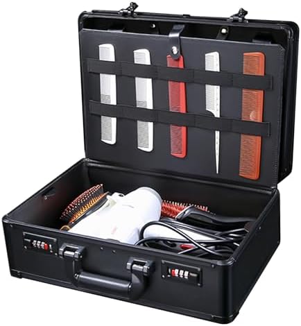 Professional Barber Case, Beauty Salon Barber Case with Code Lock, Hair Stylist Tool Kits Organizer Barber Travel Carry Case Hairdresser Tool Box for Beauty Salon Makeup Artist (Black)