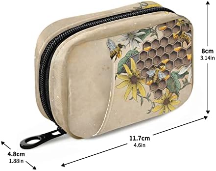 Vintage Sunflower Bee Pill Box 7 Day Pill Case Travel Pill Organizer Bag with Zipper Portable Weekly Case Compact Size for Vitamin Supplement Holder
