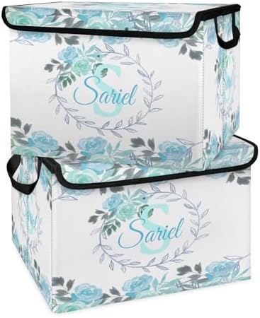 Flower Storage Bin with Lid Personalized Storage Baskets for Organizing Foldable Closet Organizers with Handles,Cute Basket for Boys Girls for Clothes Blanket Pet Dog Toy Basket Storage (2 Pack)