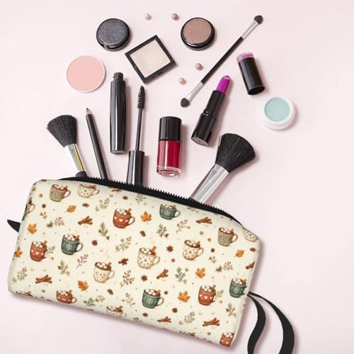 Hot Chocolate Mugs Makeup Bag for Women | Small Travel Cosmetic Pouch with Zipper, Compact Makeup Organizer Bag for Purse, Toiletries, Skincare & Daily Essentials