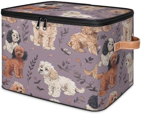 Dog Puppy Storage Box with Zipper Lid | Collapsible, Fabric, Storage Bin, Handle, Large, Closet Organizer, Containers, Bedroom, Home, Cute Dog