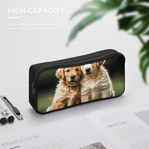 Golden Retriever Dogs Puppies Pets Lightweight Spacious Pencil Bag Pouch | Zippered Multi-functional Pen Pouch Large Capacity Pencil Casesoft and Portable Pencil Bag for Teacher Office