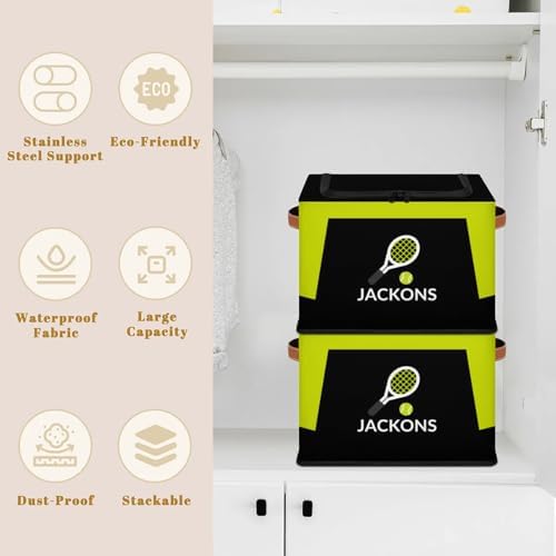 Custom Storage Basket with Zipper Lid, Tennis Ball Sports Foldable Fabric Storage Boxes Decorative Closet Shelves Clothes Organizer Container Cubes with Handle 1PCS