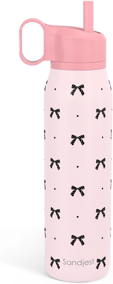Bow Stainless Steel Water Bottle with Twist Lid 20oz, Travel Insulated Water Bottles for Sports & Gym, Gift for Women Girls Friends Birthday Christmas