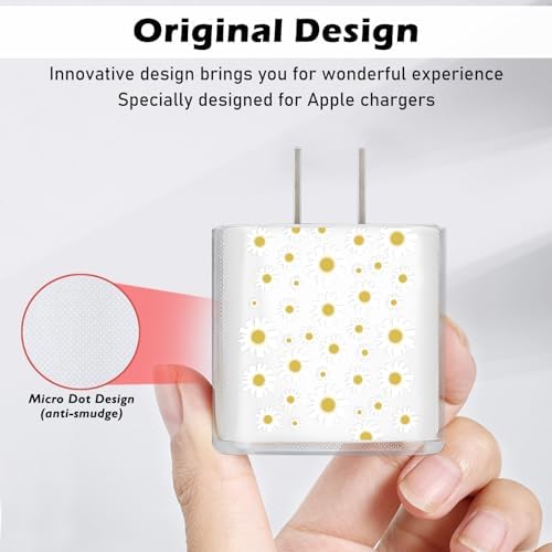 Cute DIY Cable Protector for iPhone Adapter Charger Pretty White Daisy Flowers Design, Soft TPU Clear Cord Wire Saver Data Line Cable Case Charger Protector for iPhone 11 12 13 14 15 Pro Max Plus
