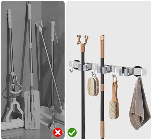 KIBBEH Heavy-Duty Magnetic Storage Rack for Brooms and Mops | Wall-Mounted Non-Slip Holder, Strong Magnetic Hooks for Hanging Tools
