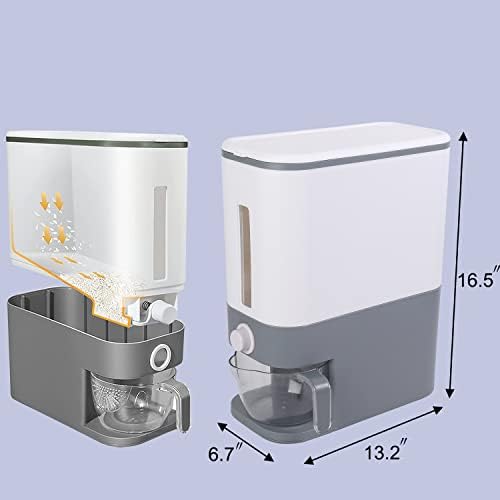 Sooyee 22-25 Lbs Rice Dispenser with Measuring Cup | Large Food Storage Container, For Rice, Corn, Cereal,Grain,Soybean & Oatmeal, Airtight, Moisture Proof