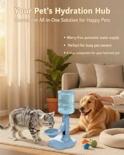 Pet Water Dispenser Stand, Adjustable Elevated Gravity Water Bowl for Cats
