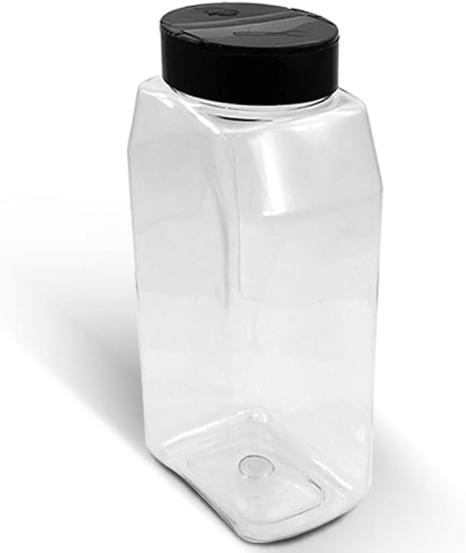 Pride Of India 32 Fl Oz Clear Spice Jar with Dual Opening Lid | Food Grade PET Plastic Oblong Jar | Reusable Organizer for Spices, Herbs, Coffee, Nuts, Snacks & Pet Treats | | 3-4 Cup Capacity