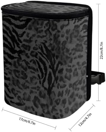 Black Leopard Car Trash Can, Waterproof Car Garbage Can with Lid and Zip Clouse, Leak Proof Portable Car Trash Bag Hanging Vehicle Organizer