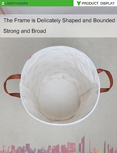 Round Laundry Basket Collapsible Storage Hamper Cloud Rainbow | Waterproof Canvas Foldable Baskets with sturdy Handles Multi-scene Organizer for Home Play Bedroom Gift Bin