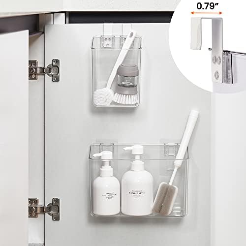 vacane Hanging Basket with Removable Hooks, Plastic Over Cabinet Door Organizer for Organizing Over the Cabinet Organizer Holder for Kitchen, Pantry, Bathroom-Hang Outside or Inside Door-4 Pack