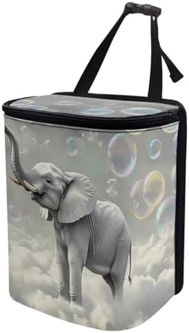 DISNIMO Cool Elephant Car Trash Can with Lid Leak Proof Trash Bin Garbage Bag Collapsible Automatic Portable Trash Can Easy to Clean Used in Car Home Office