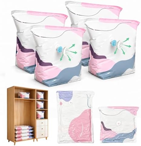 No-Pump Vacuum Storage Bags, 2026 New Cube Compression Space Saver Bags, Upgrade Large Storage Compression Bags No-Pump 3D Vacuum Storage Bags for Clothes, Comforters, Blankets (M-4PCS)