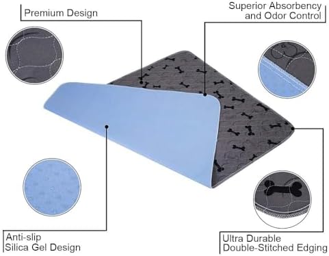 Washable Dog Pee Pads with Free Grooming Gloves,Non Slip Dog Mats with Great Urine Absorption,Reusable Puppy Pee Pads for Whelping,Potty,Training,Playpen