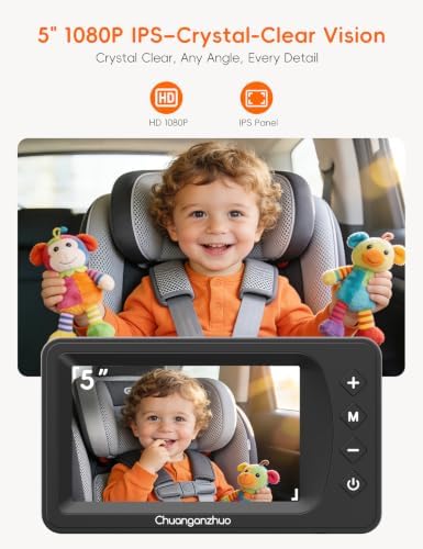 Baby Car Camera USB with No.1 Clarity, 5'' HD 1080P IPS Baby Car Monitor with 3X Zoom, Backseat/Carseat/Rear Seat Camera with Ultra Night Vision, Easy No-Damage Install, S100P(5inch Black)