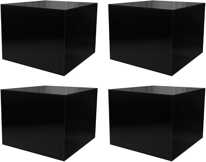 4 Pack 12" x 12" x 9" Acrylic Display Box with One Open Side No Lids Versatile Glossy Black Retail Product Riser or Merchandise Storage Bin by Marketing Holders