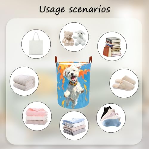 Laundry Basket 15.7x19.7 in White Puppy Autumn Hamper for Bedroom