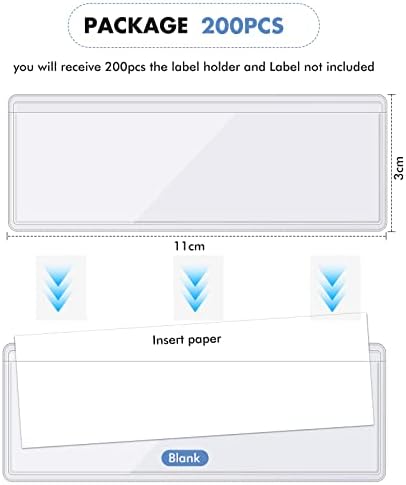 Epakh 200 Pcs 1.2 x 4.3'' Self Adhesive Label Holders Shelf Tag Pockets | Insert Card Sleeves for Storage Bin Shelving Warehouse Office Retail Drawer Mailbox Organization Identification