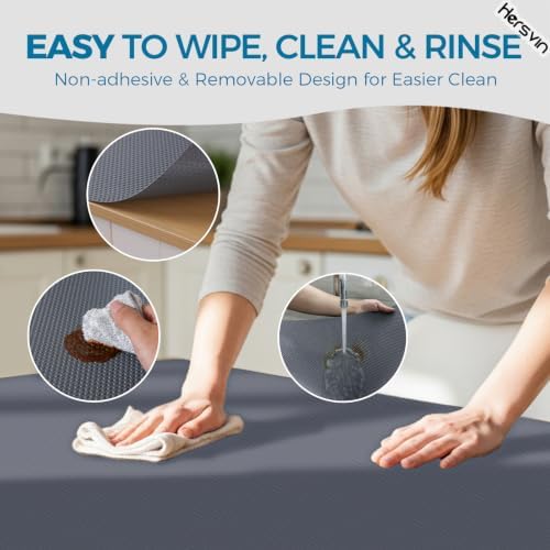 Hersvin Shelf Liners, 12in x 20ft Kitchen Drawer Mats, Non-Adhesive EVA Cupboard Protector, Cabinet Lining (Dark Gray/Dot)