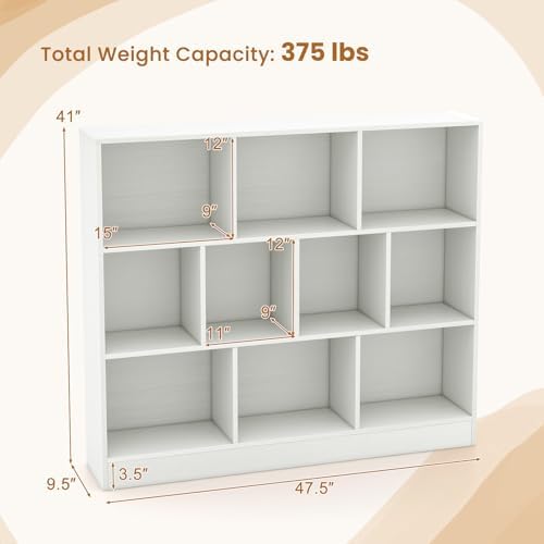 Giantex 10 Cube Bookcase, 4-Tier Freestanding Bookshelf w/ 10 Open Compartments, 2 Anti-Tipping Kits, Modern Display Cabinet, 41" Wood Cubby Storage Organizer for Living Room, Bedroom, White