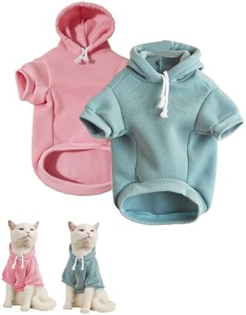 QWINEE Basic Dog Hoodie Sweatshirt Puppy Sweater Warm Cat Costumes Pet Clothes for Chihuahua Puppy Kitten Small Medium Dogs Pink and Green Small