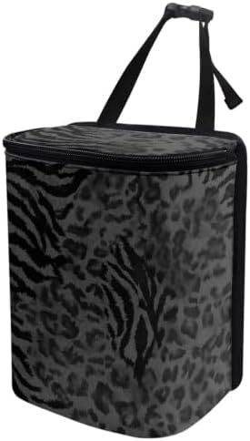 Black Leopard Car Trash Can, Waterproof Car Garbage Can with Lid and Zip Clouse, Leak Proof Portable Car Trash Bag Hanging Vehicle Organizer