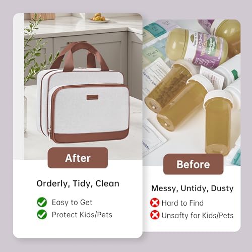 Lexeeco Travel Medicine Organizer Bag for Pill Bottle Organizer Storage | Medication Bag with Lockable Zipper,Portable Pill Carrier Bags for Travel,Medical Supplies Bag for Vitamins Home Fish Oil