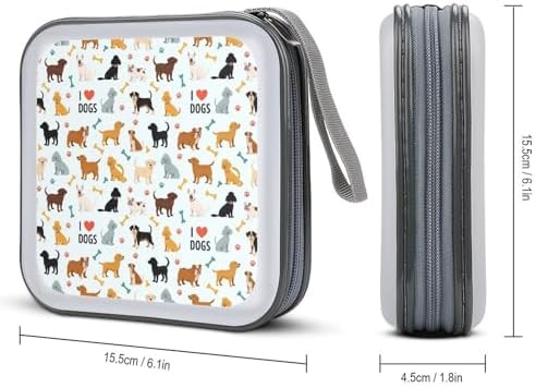Hard Plastic Protective CD Case Cute Dogs Puppies Print, 40-Disc Capacity Storage Binder with Zipper, Portable Organizer for Home Office