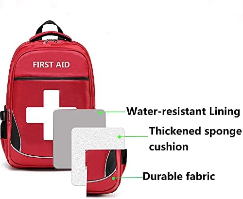 First Aid Bag Empty Red Emergency First Responder Trauma Multi-Pocket Traveling Field Trips Camping Essentials (Red, 1 Piece)