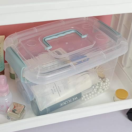 Sandmovie Clear Storage Latch Bin, Plastic Storage Container Box with Lid and Handle, 6 Packs