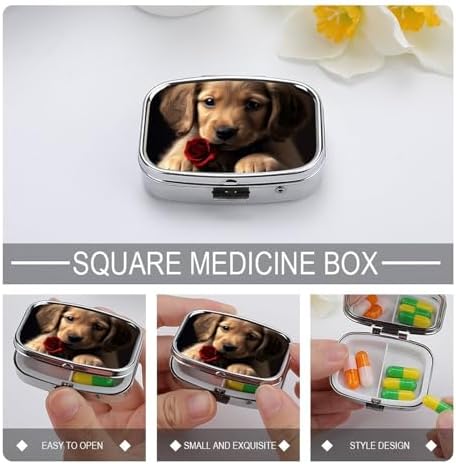 Pill Box 2 Compartment Medicine Pill Case Cute Pet Dog Printed Portable Pill Box Travel Pill Organizer for Pocket Purse Daily Medicine Vitamin Box Fish Oil Box Supplement Box