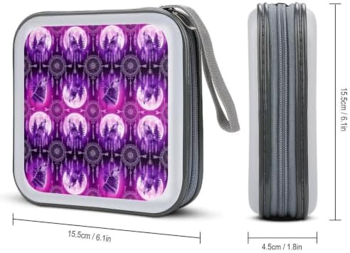 CD Protective Case Wolves 40 Capacity DVD Holder Wallet | Hard Plastic Disc Storage Binder Native American Wolves, Sturdy Zipper, Portable Carry Handle for Home Travel