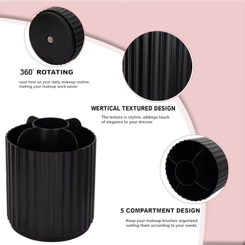 360 Rotating Makeup Brush Holder Make Up Brushes Organizer, Stripe Black